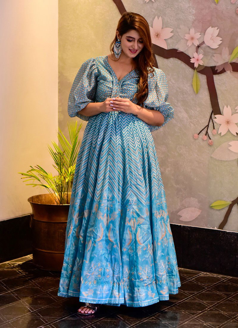 Sky Blue Colour Stylishta 12 Heavy Designer Fancy Party Wear Latest Gown Collection 12002